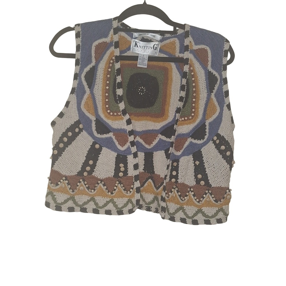 Vintage Knitted by Hand Knitting Needles Size Small Linen Blend Boho Vest